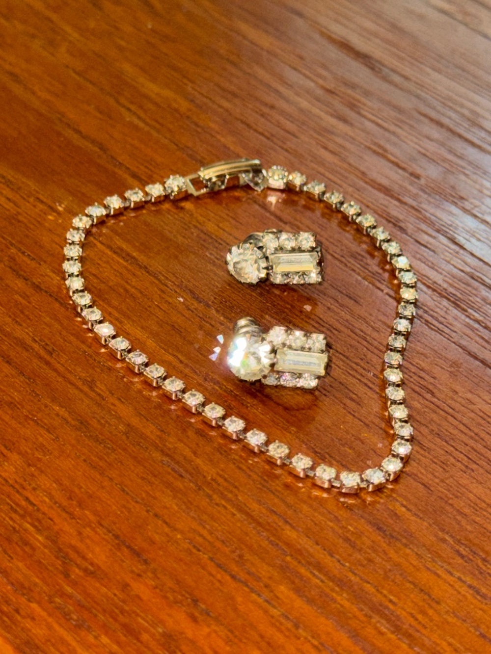 Vintage rhinestone costume bracelet and earrings
